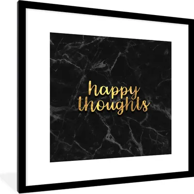 Produktbild von MuchoWow® Gerahmtes Poster Zitat - Glücklich - Gold - Marmor 40x40 cm - Poster mit Schwarzem Bilderrahmen Wandposter Rahmen Foto Bilder - Poster - Plakat im Rahmen