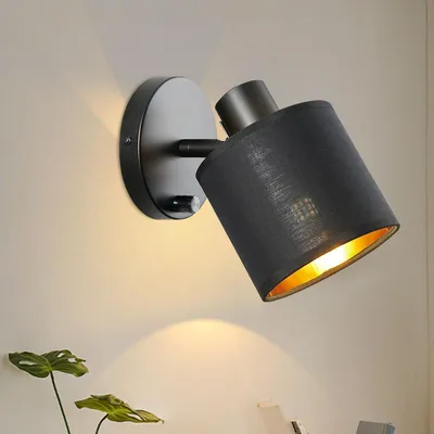 Produktbild von Wandleuchte Innen Wandlampe E27 Fassung Dimmbar mit Schalter und LED Glühbirne für Schlafzimmer Wohnzimmer Flur, Schwarz