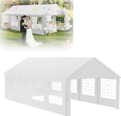 Image de Tente de réception XINZI Pavillon Pavillon de jardin Tente de mariage avec panneaux latéraux amovibles, bâche en PE, protection UV, stable et résistante aux intempéries, 4 x 8 m, blanc