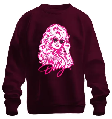 Productafbeelding van Dolly Parton, countryzangeres, cowgirl, retro western sweatshirt, pullover, bordeauxrood, maat S