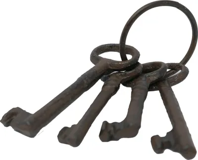Produktbild von Nostalgischer Dekoschlüsselbund - 4 stilvolle Schlüssel aus Gusseisen in antik brauner Rostoptik