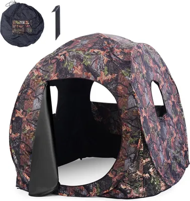 Produktbild von GOPLUS Jagdzelt, Camouflage Tarnzelt für 2-3 Personen, tragbares Pop-up-Zelt mit Tragetasche, Seilen & Erdspießen, Tarnversteck mit 360 Grad Weitsicht