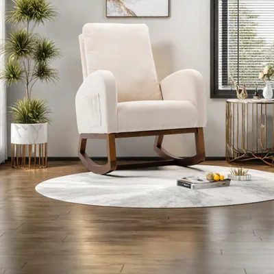 Image de Fauteuil à bascule - Fauteuil - Fauteuil relax - Fauteuil berçant - Dossier ergonomique - Structure en bois MDF
