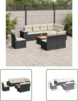 Produktbild von The Living Store 9-tlg. Garten-Sofagarnitur mit Kissen Schwarz Poly Rattan