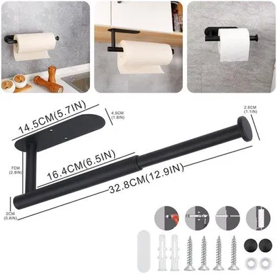 Produktbild von Ibenzoa® Edelstahl Küchenrollenhalter – selbstklebend & bohrbar für Wand- oder Schrankmontage, verstellbar bis 32,8 cm, Platte 20,8×9,7×4,6 cm, 3 Farben