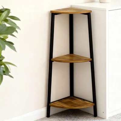 Produktbild von Eckregal 3 Ebenen 23x23x76 cm Nachbildung Mangoholz Optik mit schwarzem Metallrahmen Aufbewahrungsregal Standregal Industriestil Wohnzimmer Schlafzimmer Badmoebel