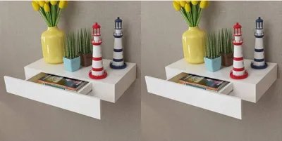 Produktbild von The Living Store Wandregal Hängeregal mit Schubladen 2 Stk. Weiß 48 cm