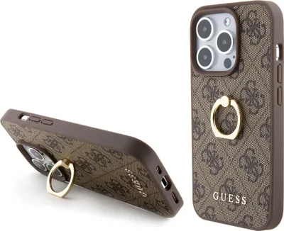Produktbild von Guess iPhone 15 Pro Hardcase - 4G - Whiteh Ring Holder - Brown