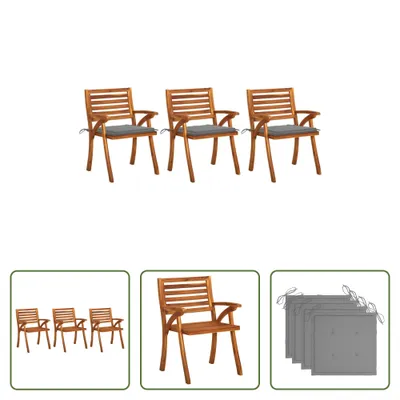 Produktbild von The Living Store Garten-Essstühle mit Kissen 3 Stk. Massivholz Akazie
