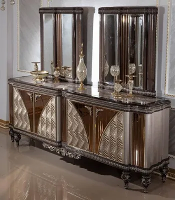 Produktbild von Casa Padrino Luxus Barock Möbel Set Grau / Schwarz / Silber / Gold - 1 Barock Sideboard mit 4 Türen & 2 Barock Wandspiegel - Handgefertigte Barock Möbel - Edel & Prunkvoll
