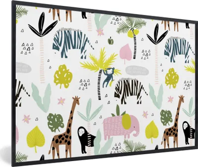 Produktbild von MuchoWow® MuchoWow® Gerahmtes Poster Tiere - Dschungel - Palme - Pastell 60x40 cm - Poster mit zchwarzem Bilderrahmen - Printing - Wanddeko Schlafzimmer