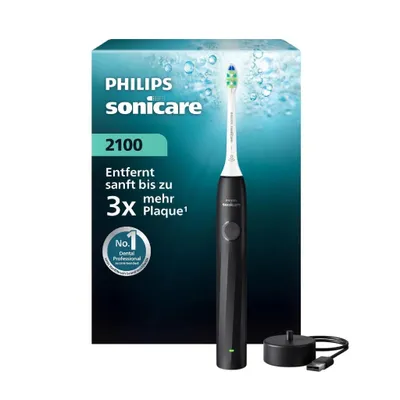 Zdjęcie produktu dla Philips Sonicare 2100 series 2100 HX4021/02 Ładowana szczoteczka do zębów, Dorosły, Soniczna szczoteczka do zębów, Codzienna pielęgnacja, 31000 ruchów na minutę, Czarny, 2 min, 4 x 30 sec