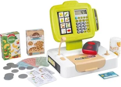 Zdjęcie produktu dla Kasa Fiskalna Smoby, 30 Akcesoriów, Kalkulator, Skaner Dźwięk i Światło, Wyprodukowano we Francji, Od 3 Lat