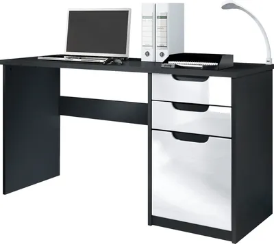 Produktbild von Vladon Schreibtisch Logan,  Germany, Bürotisch mit 2 Schubladen und 1 Tür, Schwarz matt/Weiß Hochglanz (129 x 76 x 60 cm)