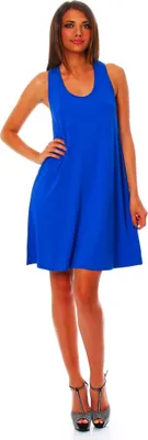 Produktbild von Wil Damen Sommer Kleid Minikleid Top Tunika Trägerkleid mit offenen Schultern mit Kreuz am Rücken Blau XL