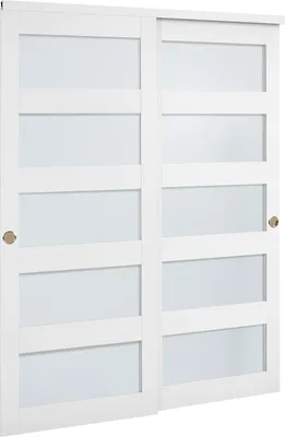 Image de SucceBuy Porte coulissante 1524 mm x 2032 mm (adaptée aux ouvertures), portes coulissantes bypass en verre dépoli avec kit d'accessoires, bois et panneau MDF avec revêtement PVC hydrofuge pour armoires blanches