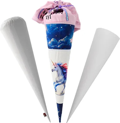Produktbild von Schultüten-Set Einhorn/Lila (inkl. Schultütenkissen+Papprohling 70cm)