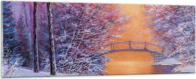 Produktbild von Bilder auf glas - Einteilig - Brücke Schnee Wald - 90x30cm - Glasbilder - Wandbilder - Bilder - zum Aufhängen bereit - Wanddekoration aus Glas - Glas Bilder - Wandbild auf Glas - GAB90x30-4545