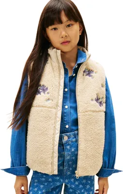 Produktbild von Tommy Hilfiger Mädchen Weste Floral Teddy Relaxed Fit, Beige (Gulf Sand), 16 Jah