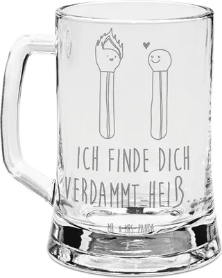 Produktbild von Mr. & Mrs. Panda Krug Streichhölzer - Transparent - Geschenk, Humpen, Liebesbeweis, Seidel, Glaskrug, Freund, Gravur Bierkrug, Liebesgeschenk, Mit
