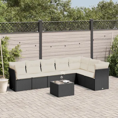 Produktbild von Design 8-tlg. Garten-Sofagarnitur mit Kissen Schwarz Poly Rattan, Gartenmöbel-Sets 2024 Neu