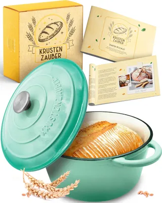 Produktbild von KRUSTENZAUBER Gusseisen Topf als Schmortopf mit Deckel - 26cm Emaille Topf als Gusseisen Bräter oder Brotbacktopf - Backofengeeigneter Dutch oven