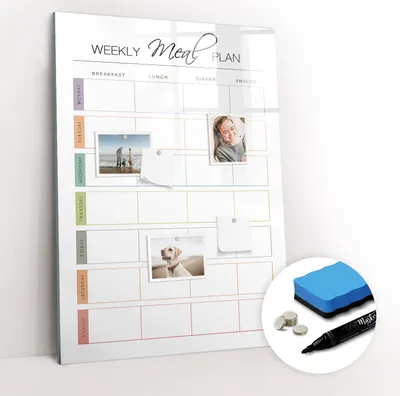 Produktbild von Magnetpinnwand Memoboard - Zubehörsatz - Schwarzer Marker + Schwamm + Magnete - 70 x 100 cm - Wöchentlicher Speiseplan