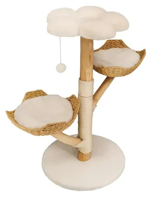 Produktbild von Katzenkratzbaum - Kletterbaum - 4 Ebenen - Aktivitätscenter mit Höhlen, Korb und Blumenplattform - Sisal Kratzsäulen - 76,5x53x142 cm - Weiß