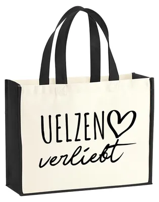 Produktbild von Huuraa Jutetasche Uelzen verliebt 21 Liter Black Jute und Baumwolle Einkaufstasche Geschenkidee