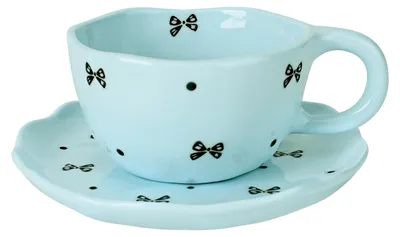 Keramik-Kaffeetasse mit Untertasse, Blumenmuster, 250 ml, blau