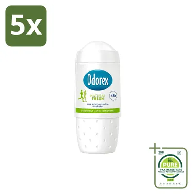 Imagen del producto de 5 unidades de desodorante roll-on Odorex, aroma Natural Fresh, 50 ml cada uno. Paquete grande