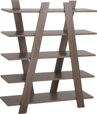 Produktbild von BELIANI Bücherregal Dunkler Holzfarbton Faserplatte 116 x 100 x 33 cm Modern Skandinavischer Stil 5 Fächer Viel Stauraum Wohnzimmer