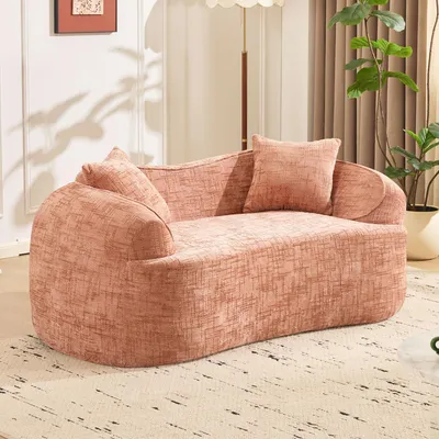 Obrázek produktu pro okwish Dvoumístná Rozkládací postel/Relaxační křeslo s područkami, L-postel s pěnovým polstrováním, Loungesofa s 2 polštáři, bez montáže, Růžová