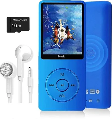 Obrázok produktu pre Prenosný MP3 prehrávač s FM rádiom a funkciou čítačky e-kníh – podpora Bluetooth – kapacita až 128 GB – 1 ks – na šport a cestovanie – modrý