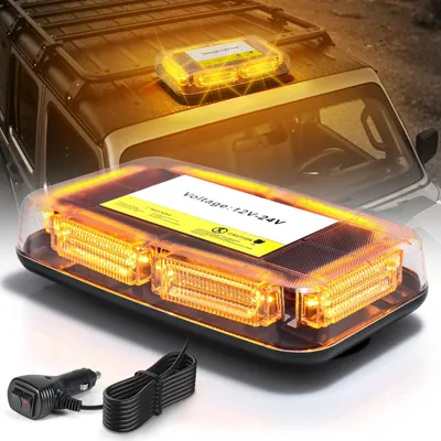 Produktbild von 90 LED Rundumleuchte mit Magnetfuß, 12V/24V Warnleuchte, Gelb