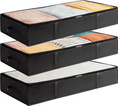 Image de Pochette de rangement sous le lit Lot de 3 pochettes de rangement de couvertures de grande capacité avec poignée renforcée Gris