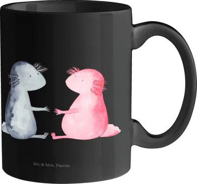 Produktbild von Mr. & Mrs. Panda Trinkbecher Axolotl Liebe - Schwarz - Geschenk, Teetasse, Kaffeebecher, Tasse, Kaffeetasse, Becher, Kaffeepott, glücklich, Lurch, Paar