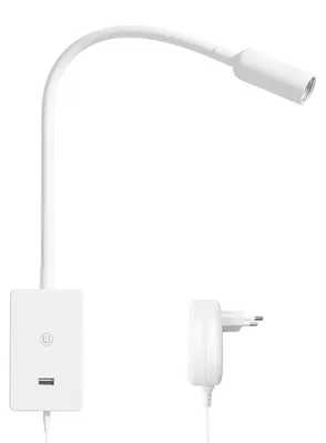 Zdjęcie produktu dla Ścienna lampka nocna LED z możliwością regulacji jasności, z portem USB, 4 poziomy jasności, idealna do sypialni