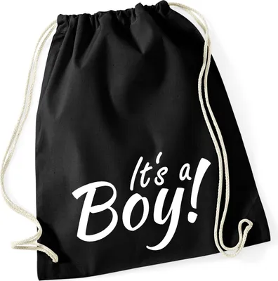 Produktbild von Huuraa Turnbeutel It`s a Boy! Schriftzug 12 Liter Black Baumwolle Rucksack Geschenkidee