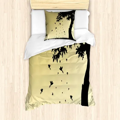 Produktbild von ABAKUHAUS Herbst Mantele, Baum mit Blättern, Milbensicher Allergiker geeignet mit Kissenbezügen, 135 cm x 200 cm - 80 x 80 cm, Mustard Schwarz
