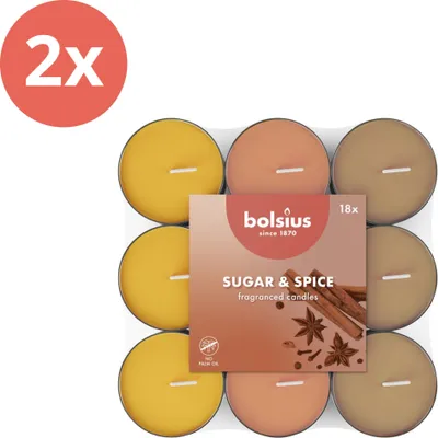 Obrázok produktu pre Bolsius - Vonné čajové sviečky - 18 kusov v balení - Sugar & Spice - Hodnotné balenie - 36 kusov - 2 balenia