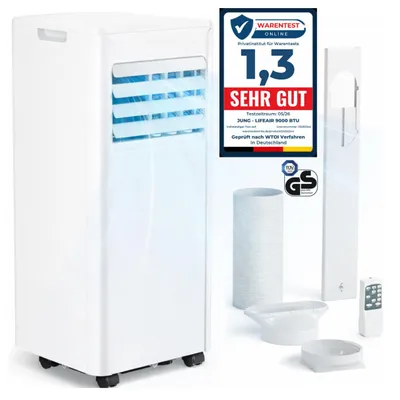 Produktbild von JUNG LIFEAIR Mobile Klimaanlage 9000 BTU / 2,6 KW, 3in1 mobiles Klimagerät, Ventilator, Luftentfeuchter, inkl Fenster-Installationsset, Räume bis 25qm