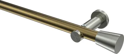 Produktbild von Interdeco Gardinenstange / Vorhangstange Messing Antik / Edelstahl-Optik, Typ Platon Sitra (Konus) ohne Ringe, 20 mm Ø 1-läufig, 220 cm