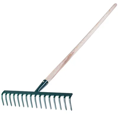Produktbild von Gartenrechen, langlebiger Stahl, Griff Länge 60 Zoll, Kopfbreite 16 Zoll, Gewicht 2,5 lbs, geeignet für Rasen- und Landschaftspflege