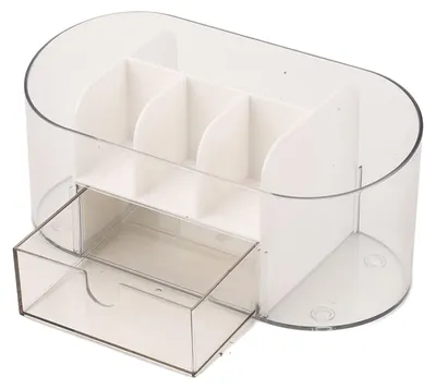 Produktbild von Make-up-Organizer für den Schreibtisch, Schubladentyp, unterteilt, transparent, Aufbewahrungsbox für Kosmetik- und Hautpflegeprodukte, weiß