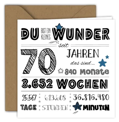 Grußkarte 70. Geburtstag, 15x15 cm, mit Umschlag, blanko