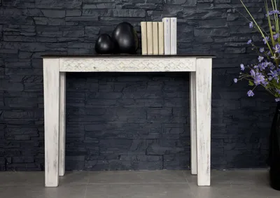 Produktbild von MASSIVMOEBEL24Konsolentisch Mango / Akazie 110x40x76 weiß gewachst CASTLE-ANTIK #241