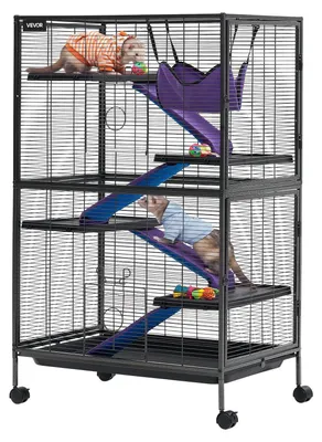 Zdjęcie produktu dla Klatka dla małych zwierząt VEVOR, metalowa, dla fretek, 80x52x127 cm. Nadaje się dla fretek, chinchilli, świstaków, królików i innych małych zwierząt. 5-poziomowa, z odstępem między prętami 13,97 mm. Wyposażona w blokadę i obrotowe kółka