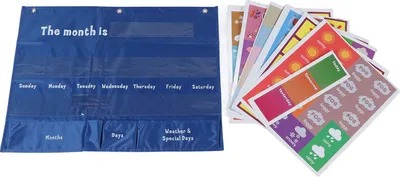 Produktbild von Wochenkalender für die Grundschule mit Wettertaschen-Lerntabelle für das Klassenzimmer zu Hause