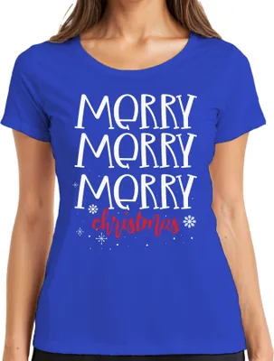 Produktbild von Merry Merry Merry Christmas - Weihnachten Weihnachtsgeschenk Christmas Damen T-Shirt, Blau, XXL